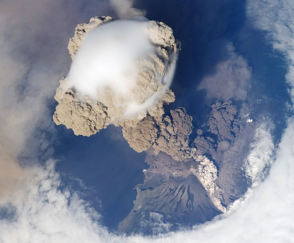 Click to enlarge Volcano Sarychev as seen from space
