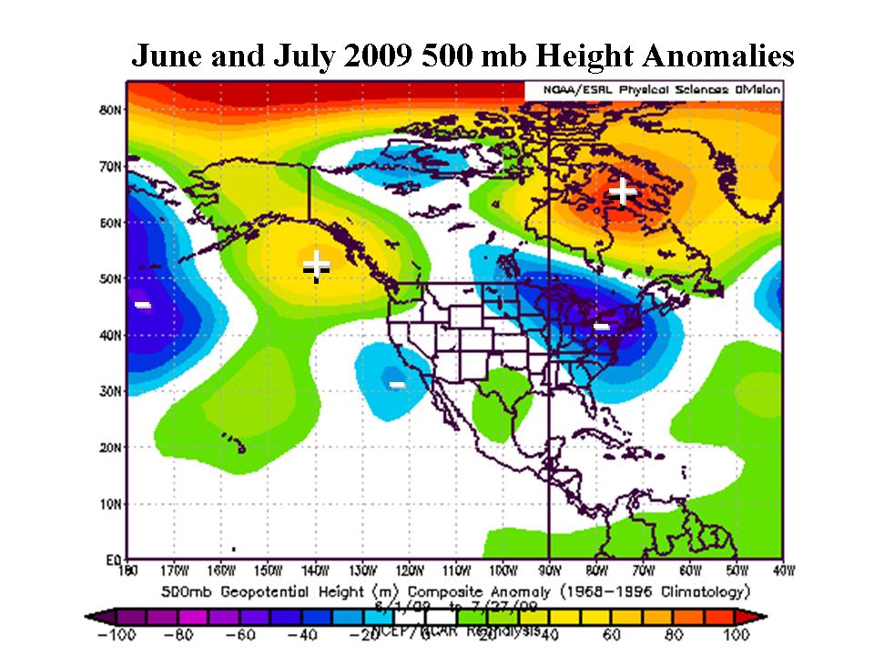 Click to enlarge june july 2009 temp anomalies 500 mb