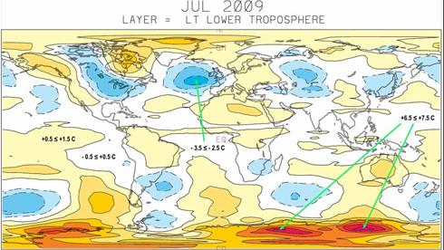 Lower Troposphere July 2009 temperatures