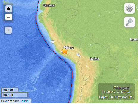 Click to enlarge Earthquake 6.9 tampo in Peru