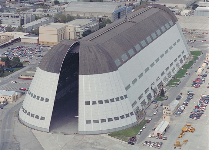 Click to enlarge Hangar 1 at Moffett Field