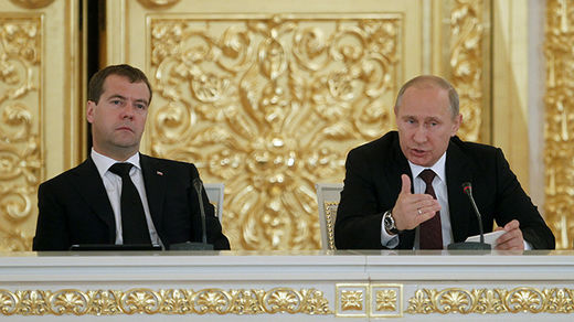 Click to enlarge Russian President Vladimir Putin and Prime Minister Dmitry Medvedev