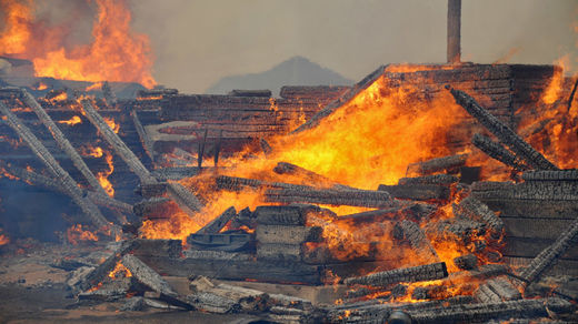 forest fire in the village of Smolenka