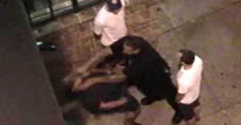 cop shoves man down stairs