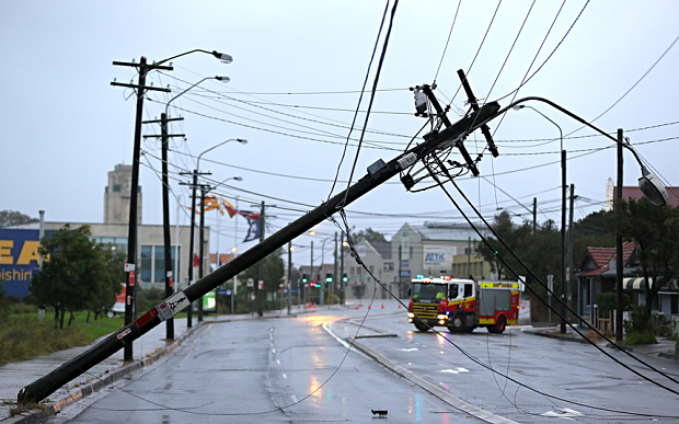 A power pole down due to storm in Australia