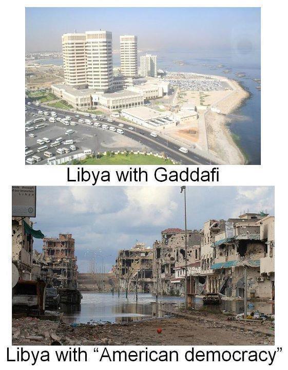 libya with american democracy contrast meme