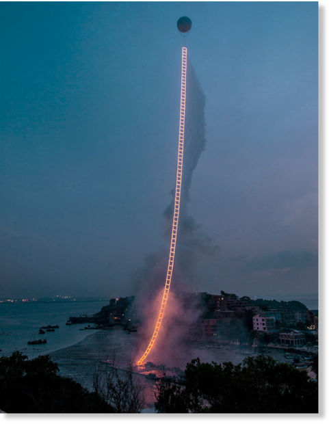 Click to enlarge Firework helped up by balloon
