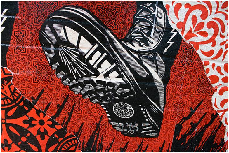 Inverted american totalitarianism black and red boot