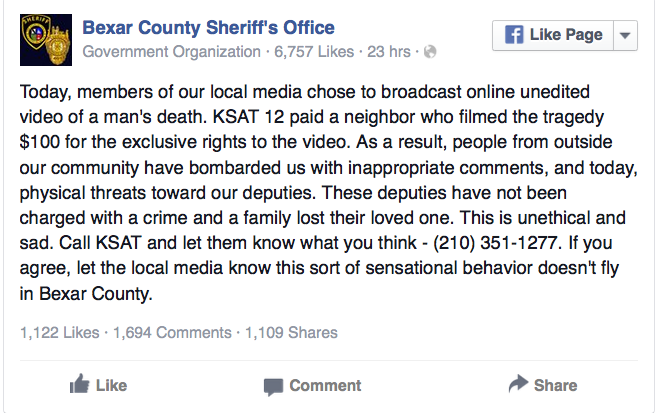 Click to enlarge Bexar County sherrif FB post
