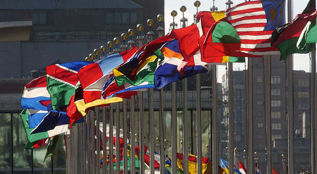UN flags fly