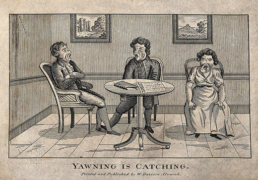 Click to enlarge Contagious yawning in a 19th century etching.