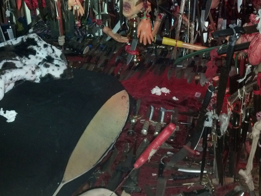 Click to enlarge Some of Nickcole Dykema’s vast collection of bladed weapons