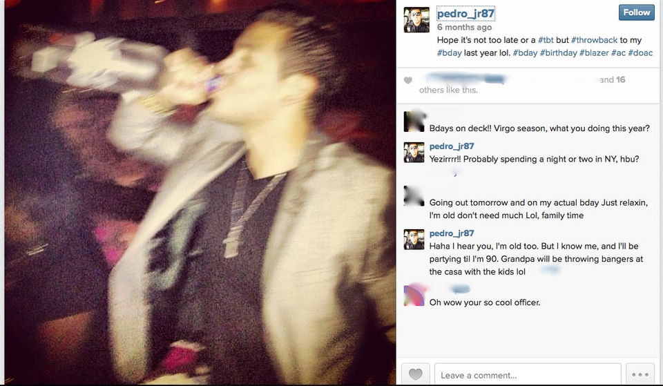 Click to enlarge Officer Pedro Abad drinks from bottle