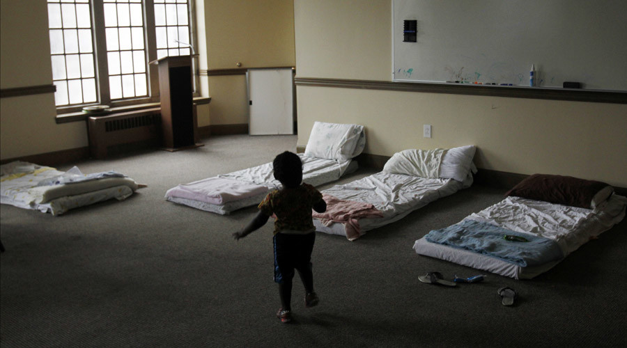 homeless child in shelter
