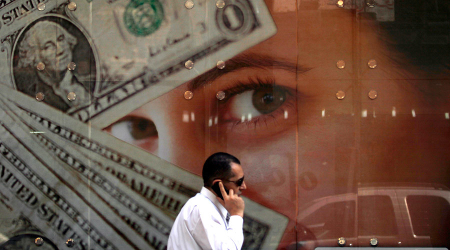 dollars covering face on billboard, corruption