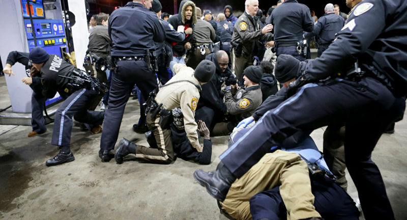 police brawl gas station
