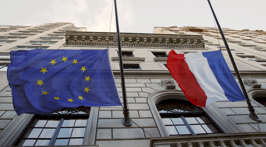 The flags of France and the EU