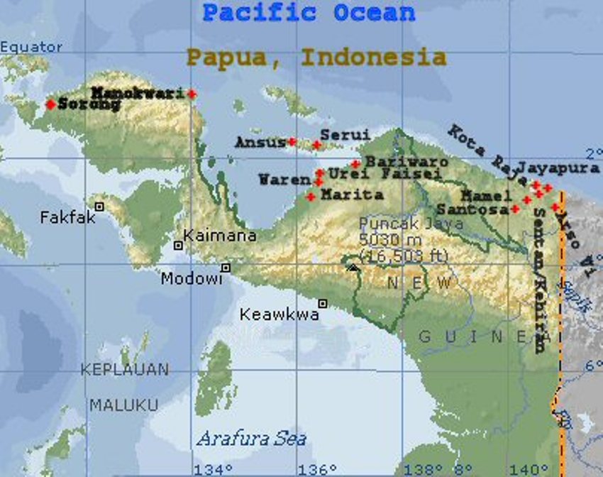 Click to enlarge Map of Papua, Indonesia.