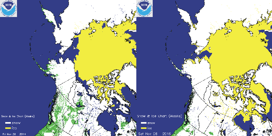 Ice, snow cover north America