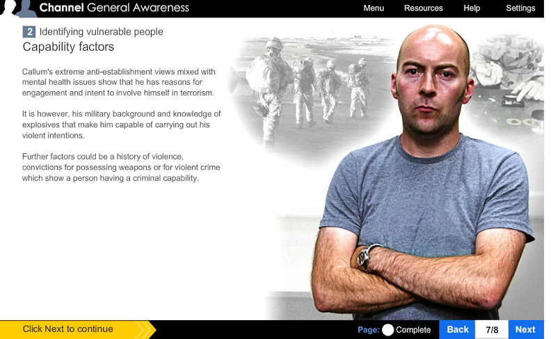 Click to enlarge Callum's terrorist profile
