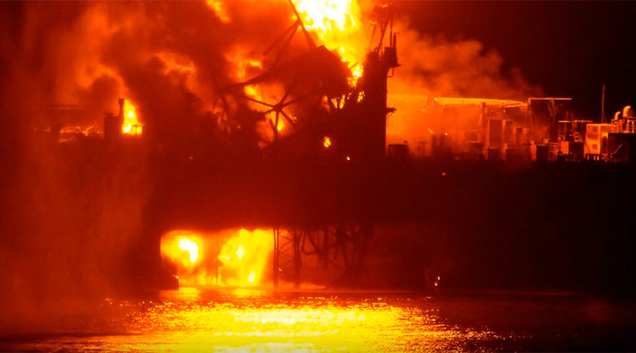 Caspian Sea oil rig fire