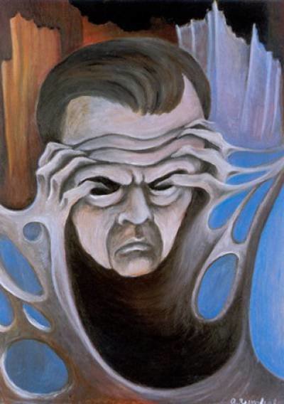 Click to enlarge Zinoviev's famous self portrait - Thinking is painful