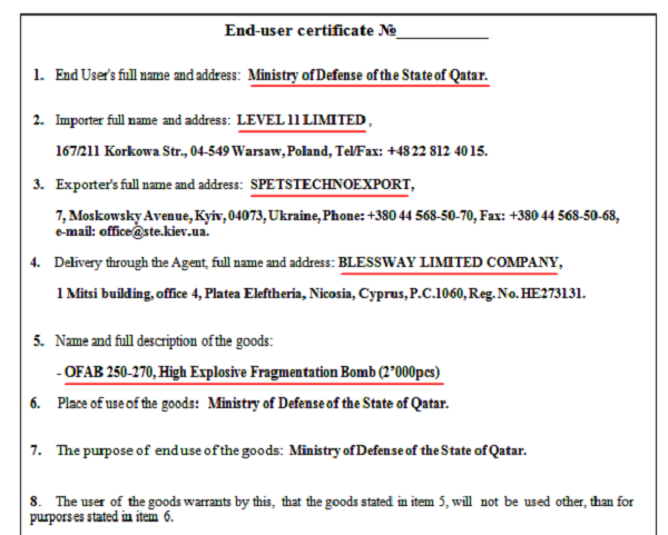 Click to enlarge Ukraine End-User Cerficate