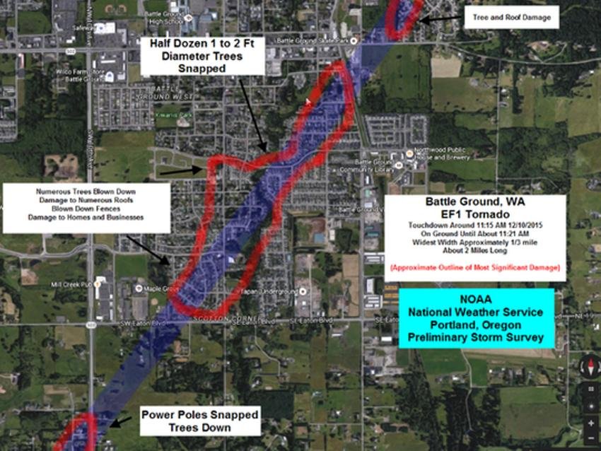 Battle Ground tornado path
