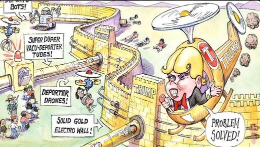 Donald Trump building border wall cartoon