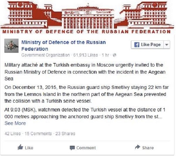 Russian Ministry of Defence Facebook post