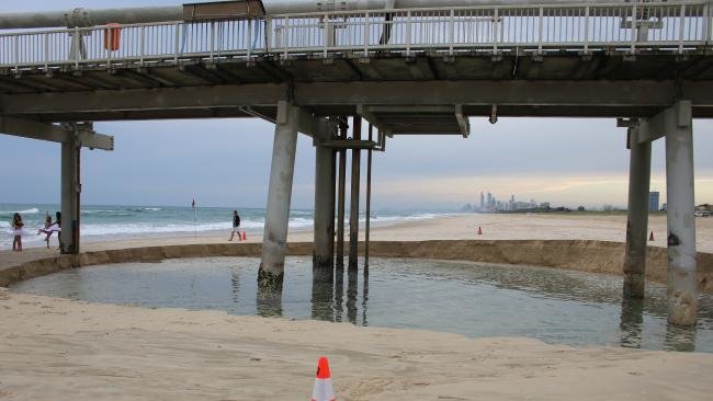 A large sinkhole has opened up at the northern end of The Spit.