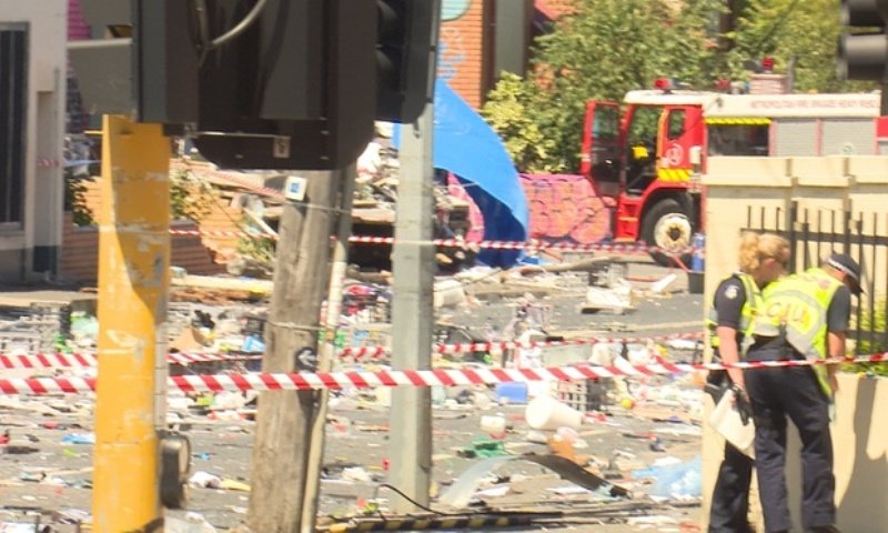 scene after truck explosion in Footscray, Melbourne