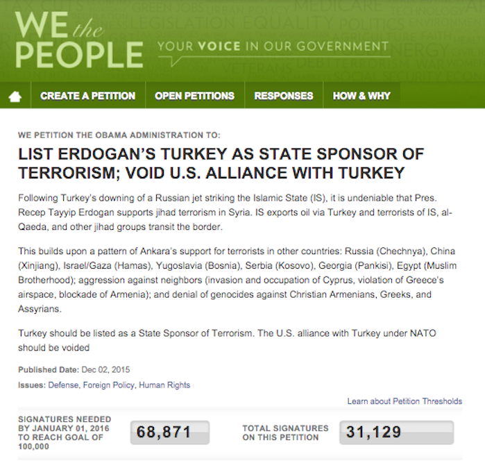 Petition turkey sponsors terrorism
