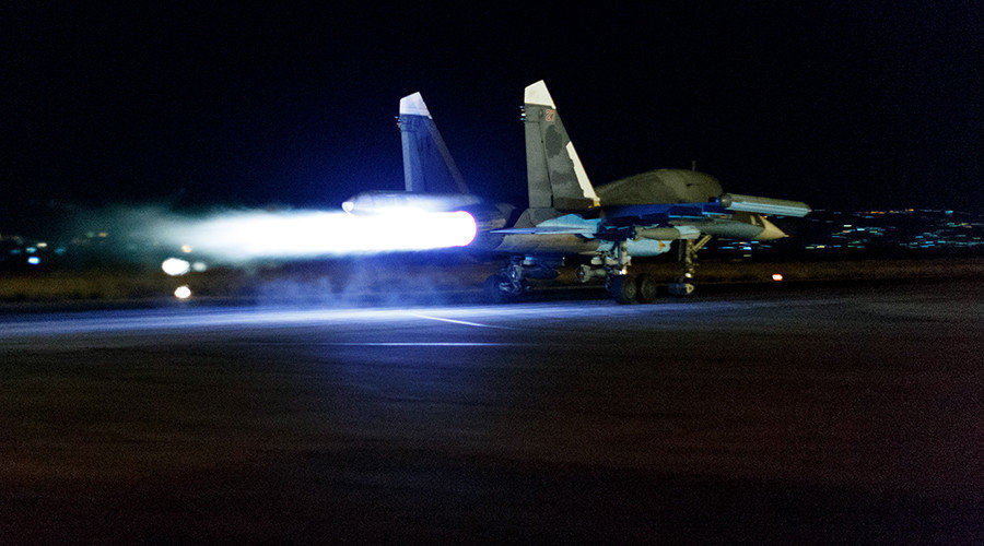 russian jet taking off sorties syria new years eve 2016