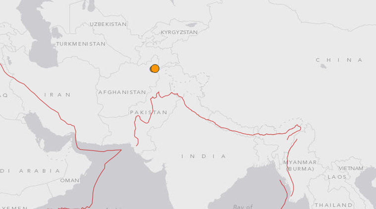 Epicentre 35 km SSE of Jarm, Afghanistan. 