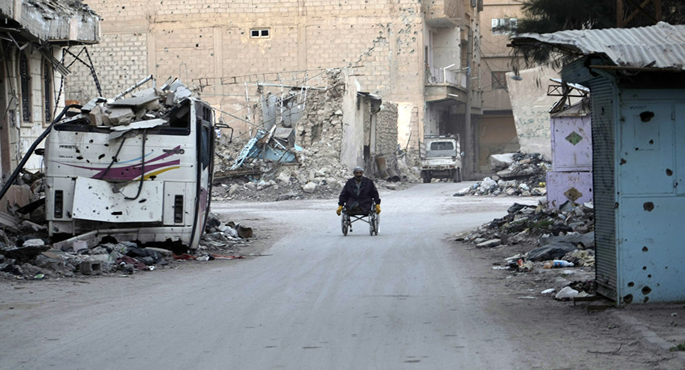 Devastated street in Syria's Deir Ez-Zor