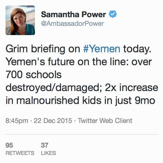 Click to enlarge Samantha power yemen tweet