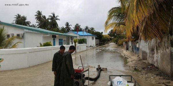  Flood water in the Maldives. 