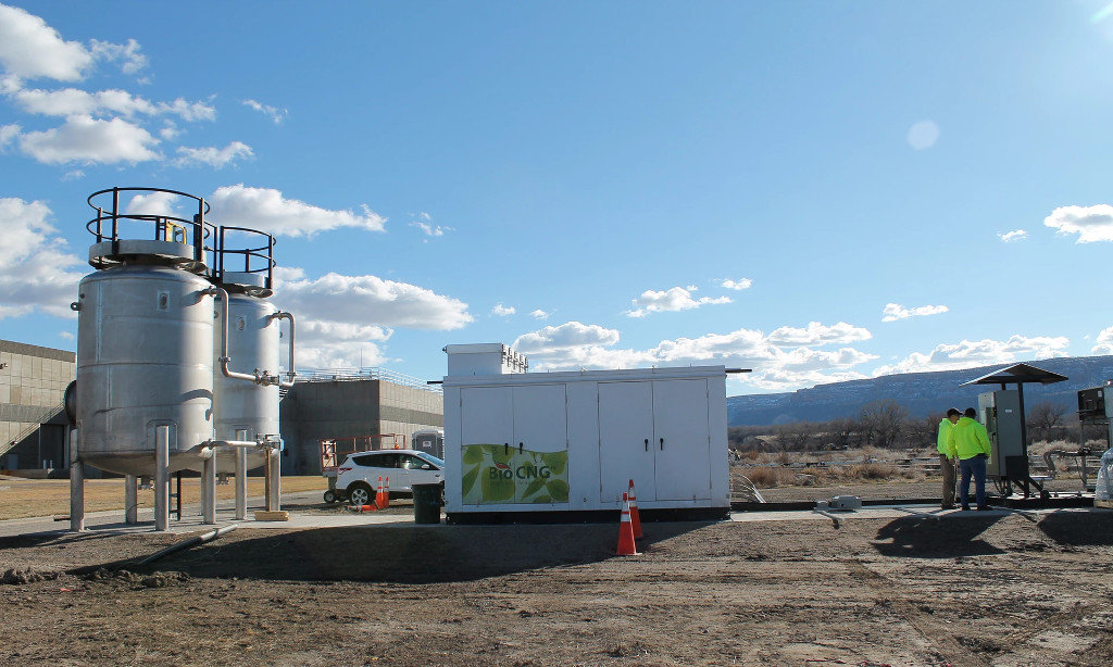 Click to enlarge ehicles wait to refuel at the Persigo Wastewater Treatment Plant in Colorado.