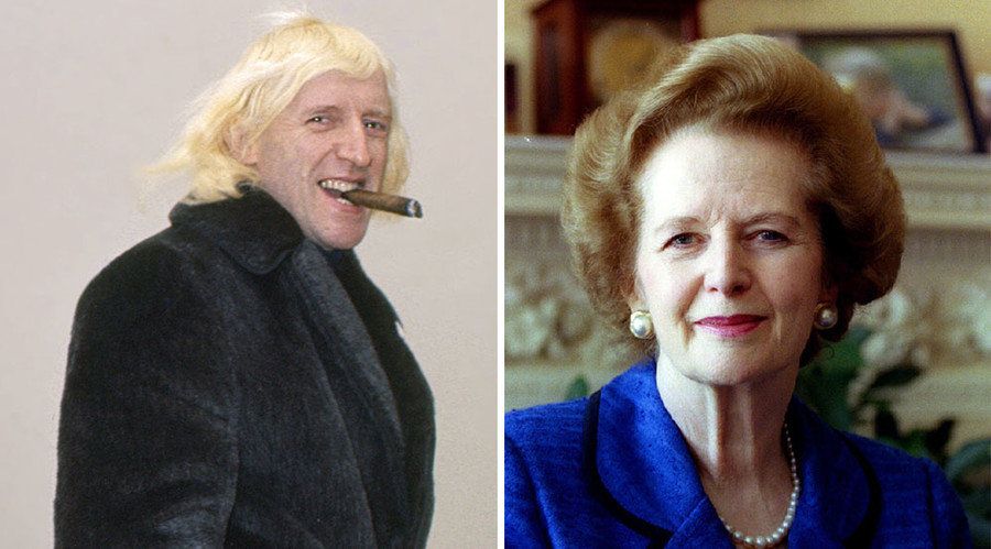 Jimmy Savile (L), Former Prime Minister Margaret Thatcher