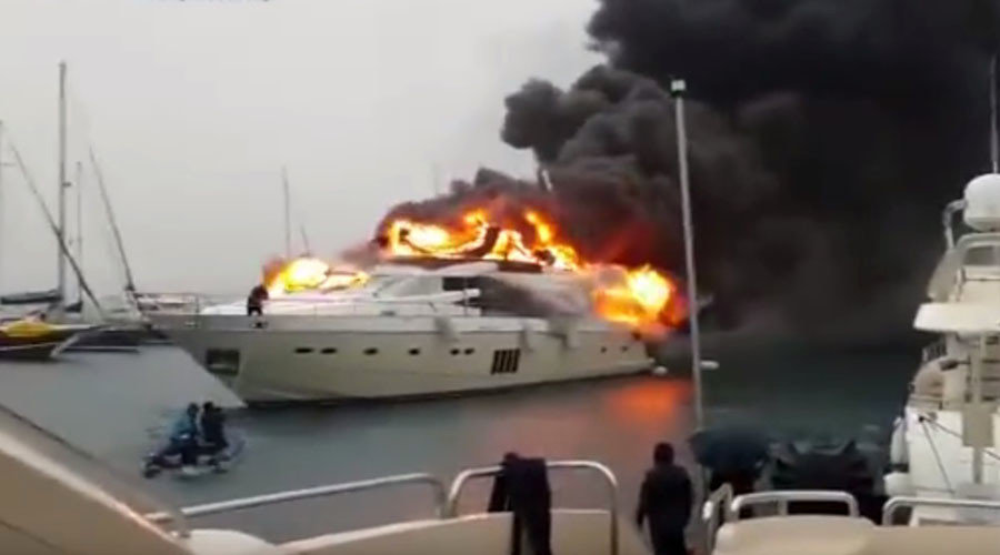 Yacht in flames!