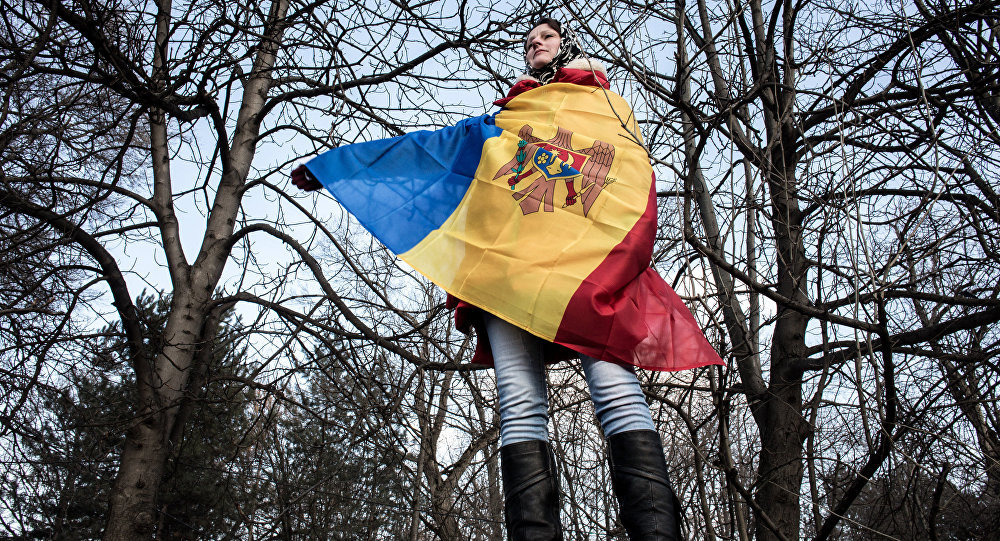 Protester on Modovan flag