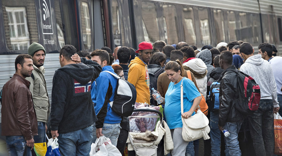 Migrants waiting on a train