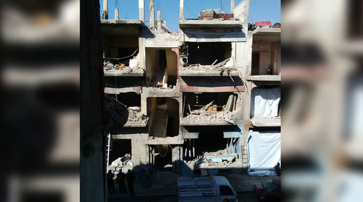Homes opposite the terrorist car bombing blast in al-Zahra’a, Homs.