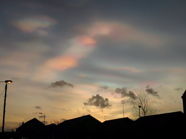 Click to enlarge rainbow clouds this morning over York road/M2 Belfast