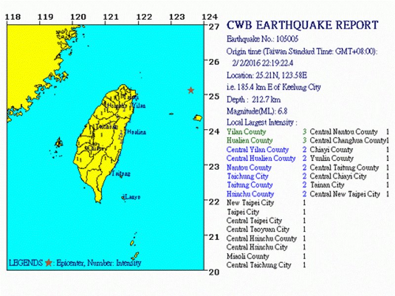 Taiwan earthquake map