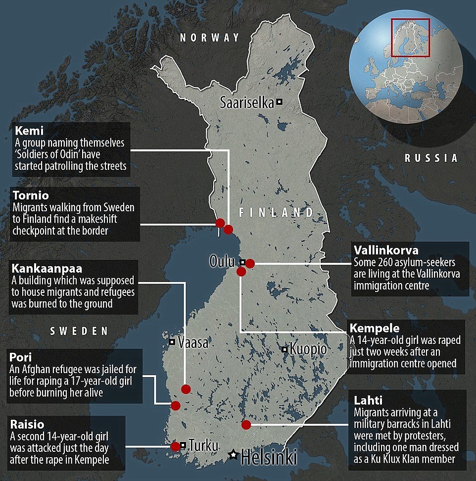 Click to enlarge Finland Map showing unrest
