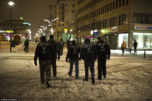 Soldiers of Odin on street in Finland