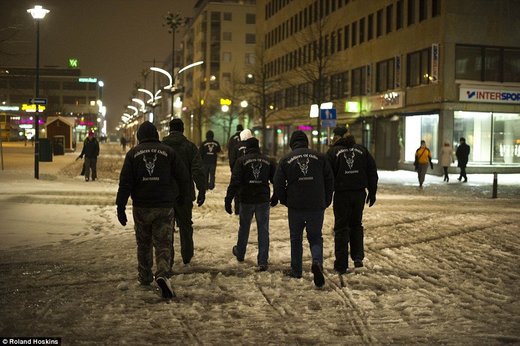 Click to enlarge Soldiers of Odin on street in Finland