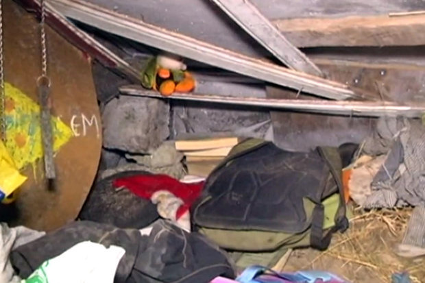 Inside the cardboard house